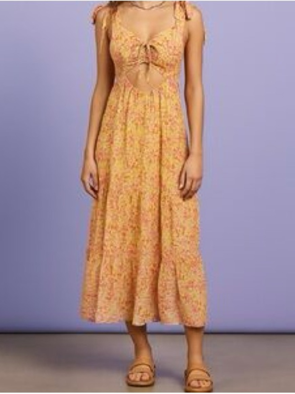 Banjanan Peach Floral Tie-Front Cutout Maxi Dress